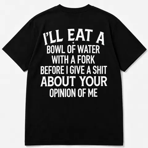 Men's Cotton Soft Breathable Short Sleeve T-Shirt - Relaxed Fit Menswear, Novelty Sarcastic Quote Back Graphic Print, Bold "I'll Eat a Bowl of Water With a Fork" Slogan, Fade Resistant Casual Top