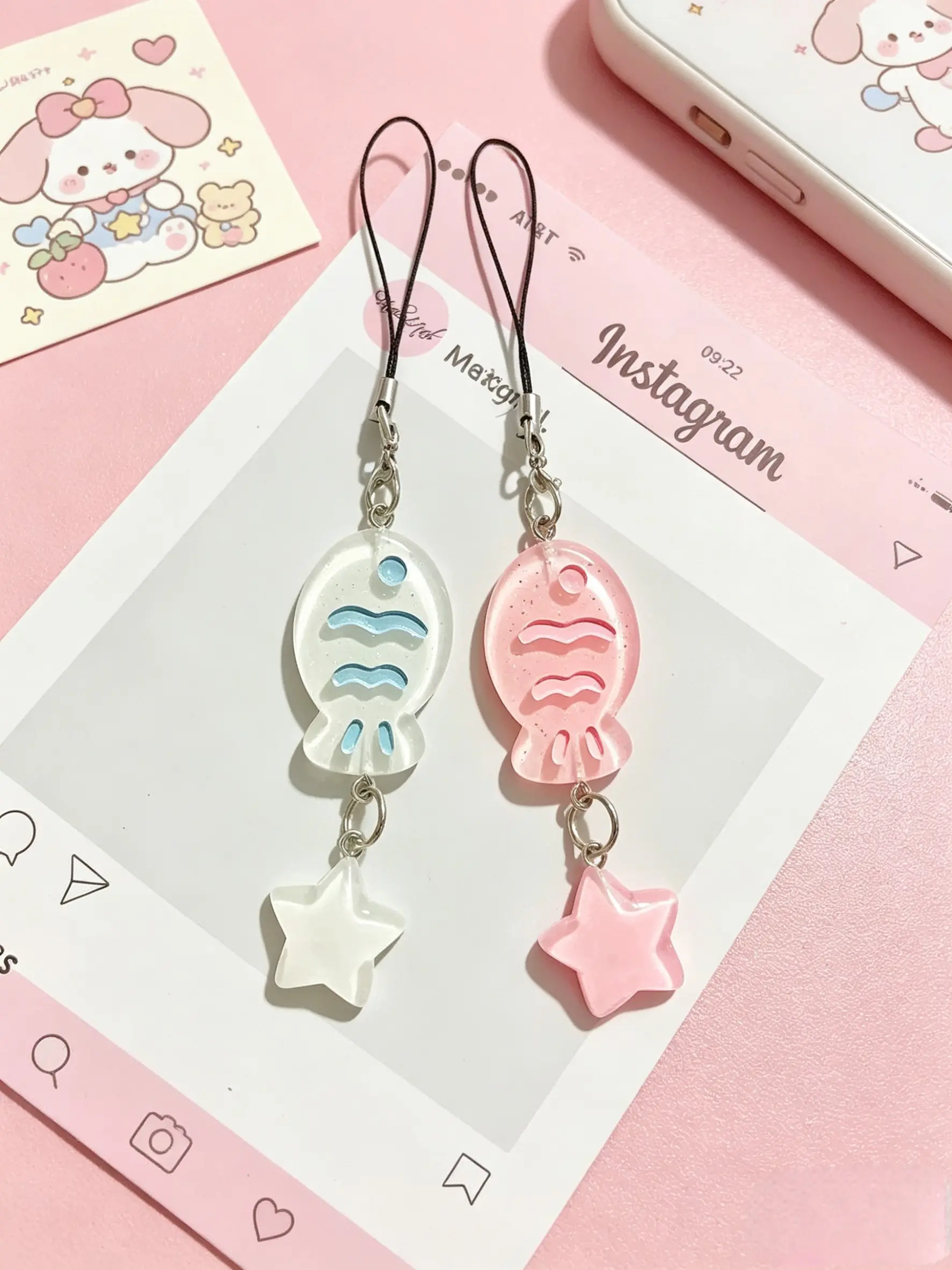 2pcs Mixed Color Glittering Taiyaki Charm, Summer Limited Bff/couple Gift, Dreamy Bookbag Accessory, Cute Butterfly Pattern Phone Strap, Phone Keychain, Phone Charms, Cell Phone Charms, Phone Chains