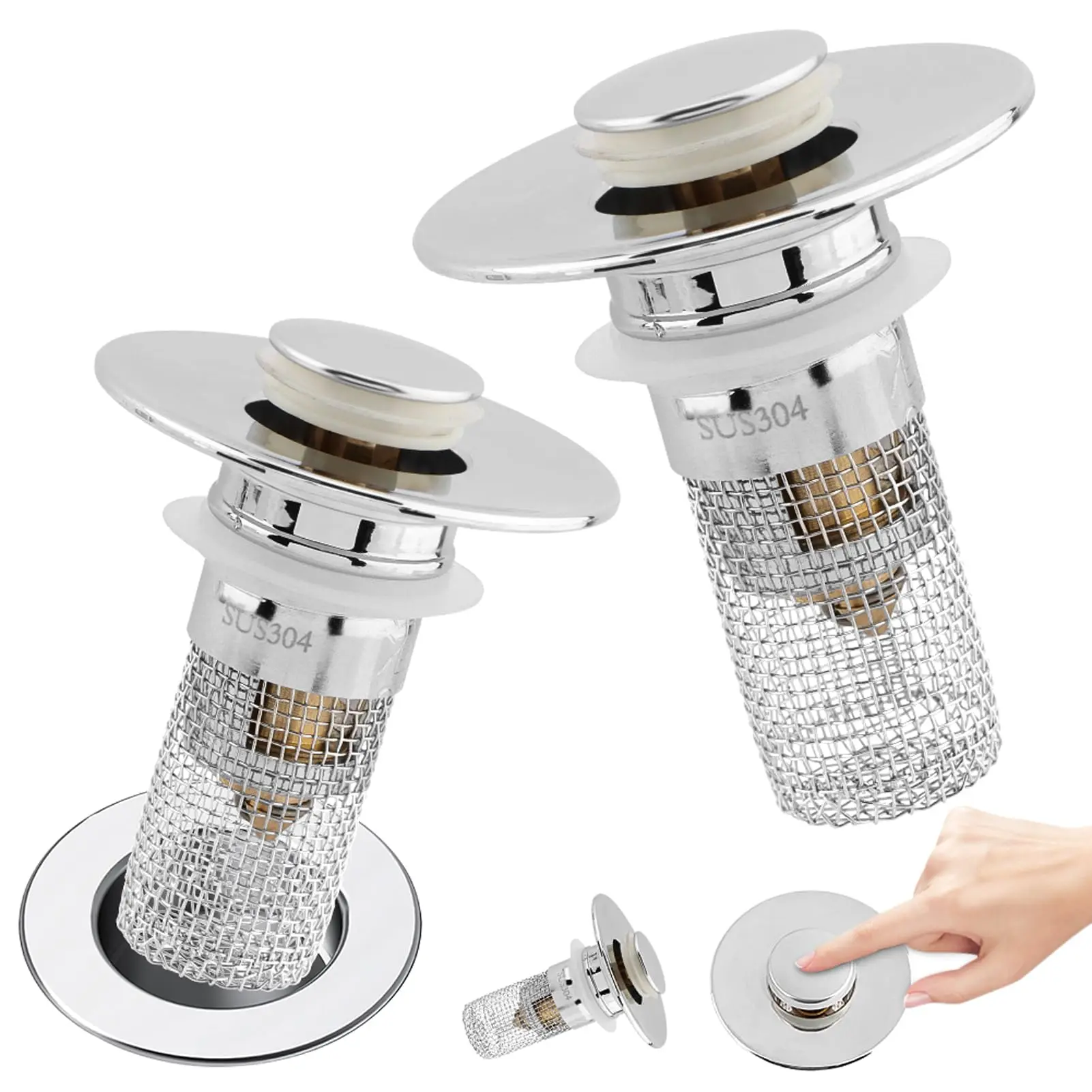 Stainless Steel Bathroom Sink Stopper, 1/2 Counts Anti-odor Basin Bouncing Core, Pop Up Bathroom Sink Plug, Sink Drain Stopper for Bathroom Bathtub，Universal Bathroom Sink Stopper