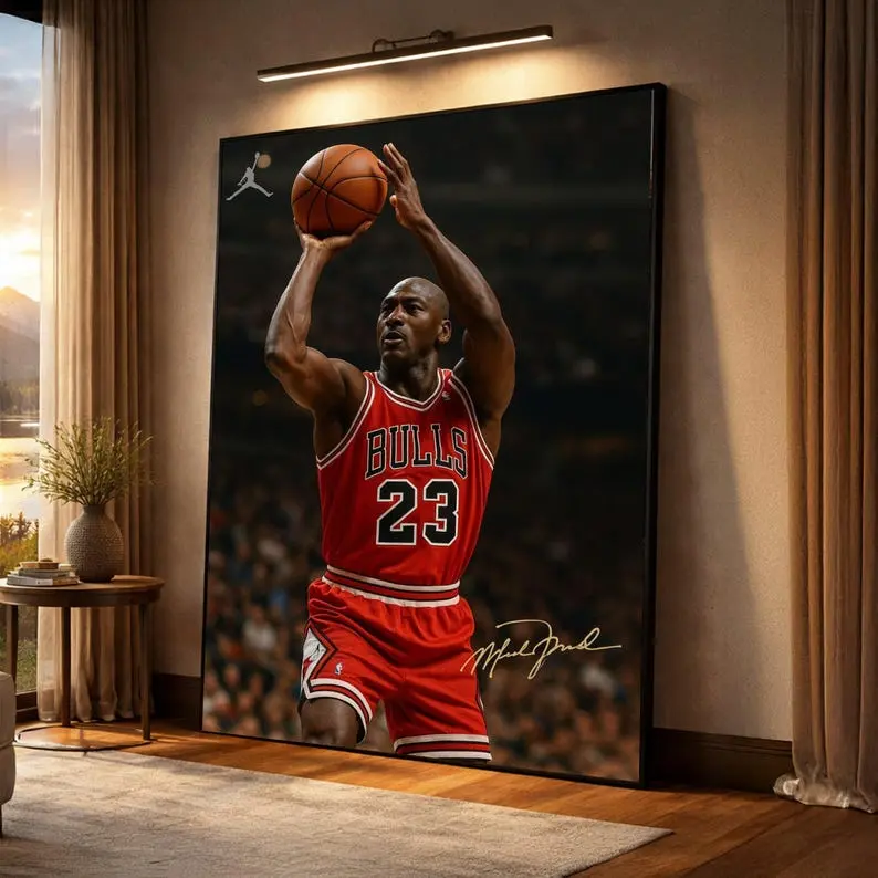 [Unframed] Michael Jordan Basketball Shot, Chicago Bulls Wall Art, Sports Icon, NBA Legend Decor, Athletic Inspiration Print