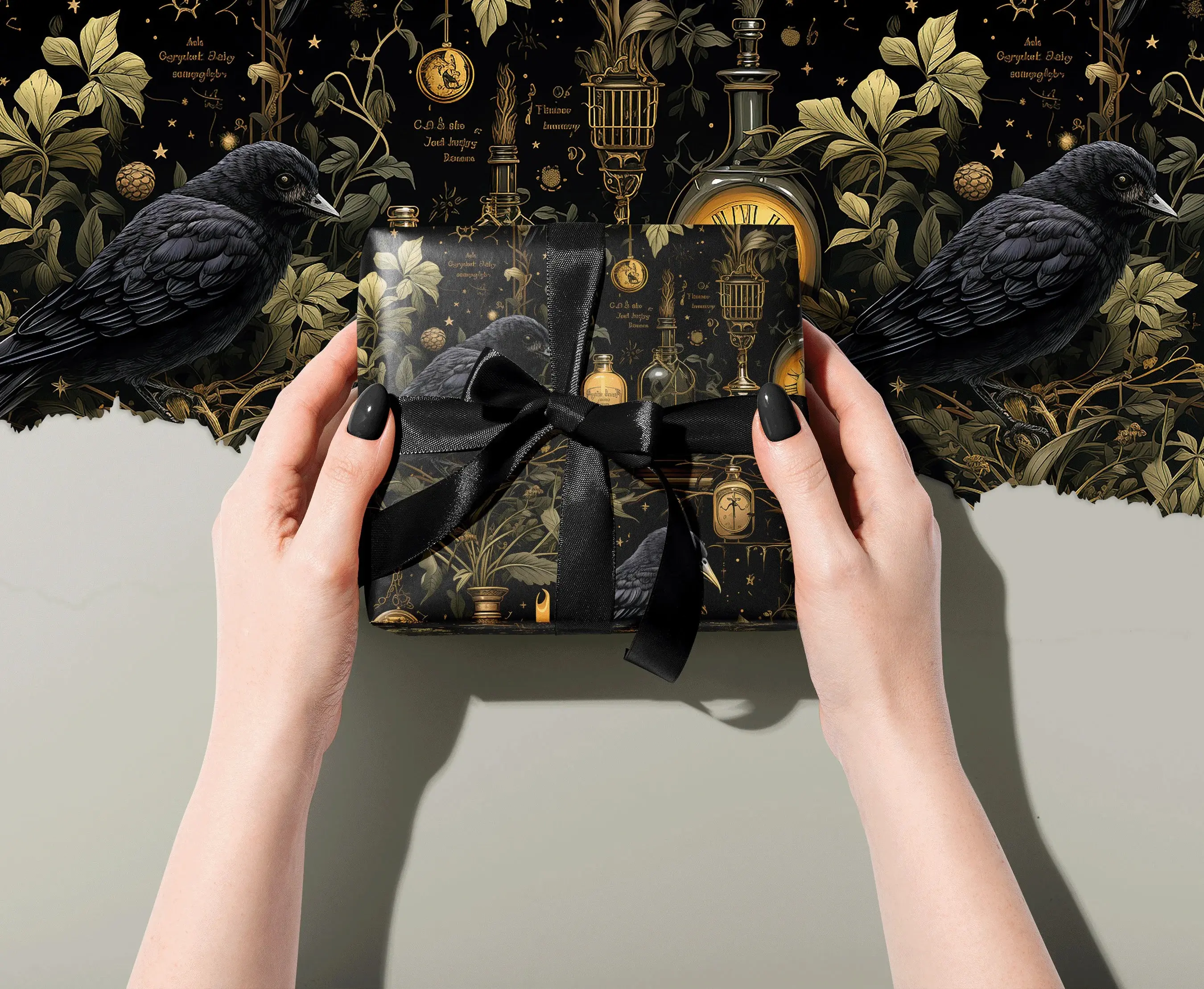Spellbinding Crows and Witchy Ephemera Wrapping Paper for Enchanting Gifts, Mythology Witchcraft, Halloween Gift