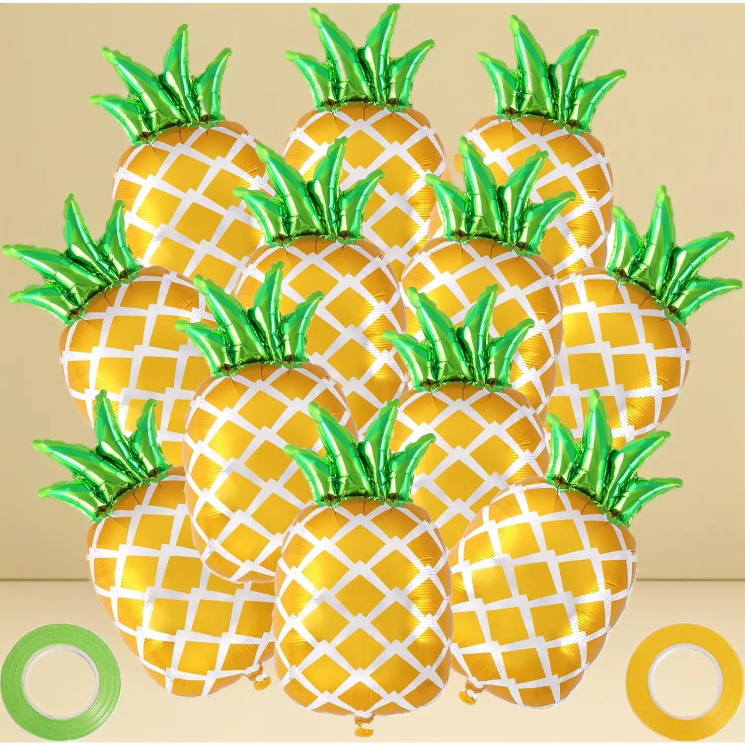 12-Pcs Large Pineapple Mylar Foil Balloons Set - DIY Party Decorations for Summer Themed Events, Birthday Celebrations