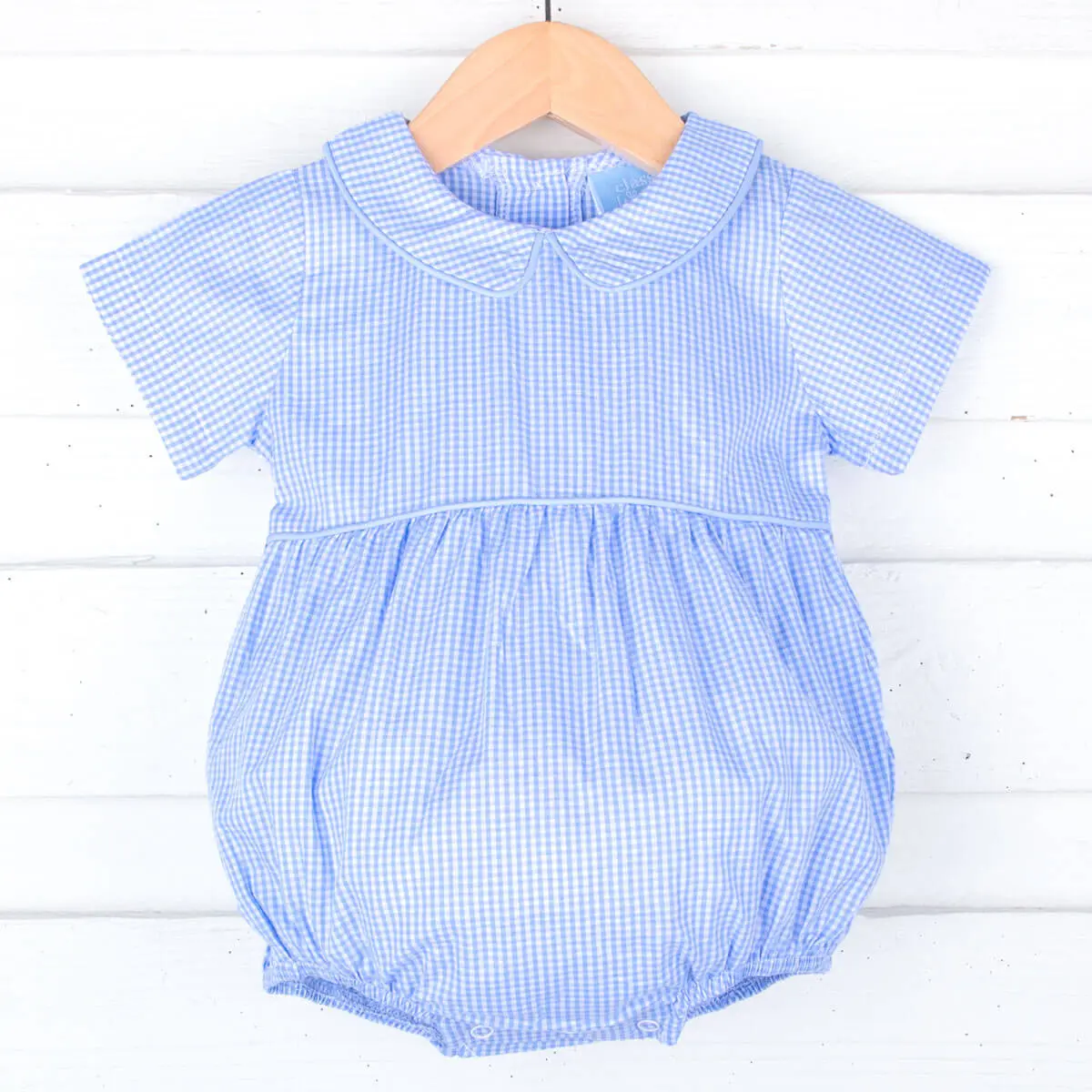 Light Blue Gingham Collared Bubble - Classic Baby Boy's Outfit