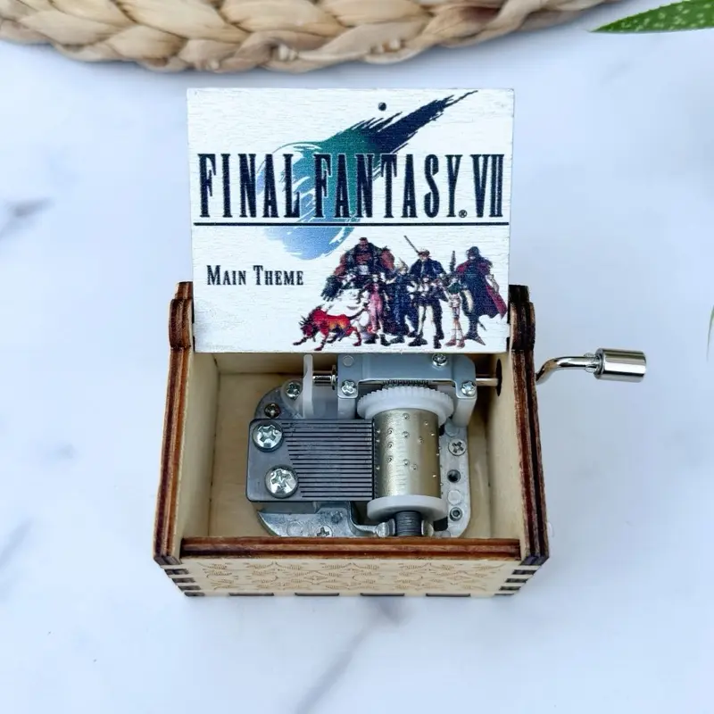 Final Fantasy 7 (VII) Main Theme Engraved Wooden Hand Crank Music Box, Game Fan Gift