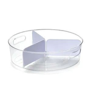 Clear Turntable with Removable Dividers - Ideal for Plates, Versatile Design for Home or Office Use