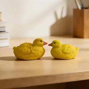 High-Quality Resin Playful Whimsical 2-Piece Yellow Duckling Figurine Set for Home & Festival Decor - Charming Lifelike Heartwarming Accent - Artisanal Carvings