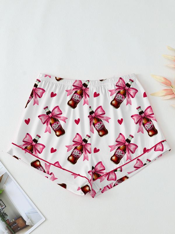 Teen Dr Pepper Collar Short Sleeve Pajama Set, Comfortable Sleepwear, All-Season Loose Fit, Animal Pattern, Perfect Gift