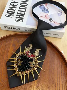 Handmade Polyester Heart-Shaped Horn Pattern Beaded Rhinestone Tie Design Embellishments, Jk Uniform Shirt Match, College Style Versatile, Elegant for Parties, Accessory