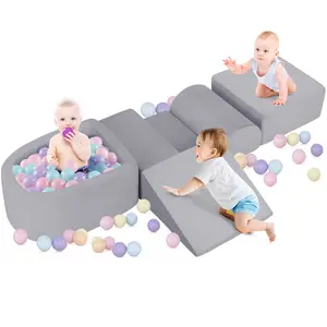 Foam Climbing Blocks for Toddler, Toddler Climbing Toys Indoor, Kid Baby Climbing Toys Blocks with Ball Pit for Baby, Soft Play Set Playground (Balls not Included)