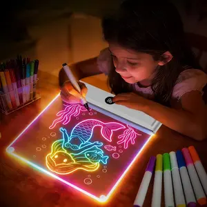Rechargeable LED Drawing Board — Features Reading Lamp & Night Light Functions, 3 Lighting Modes, Erasable Light-Up Doodle Board — Includes 7 Watercolor Pens and Tracing Booklet — Children's Art Toy & Gift for Kids