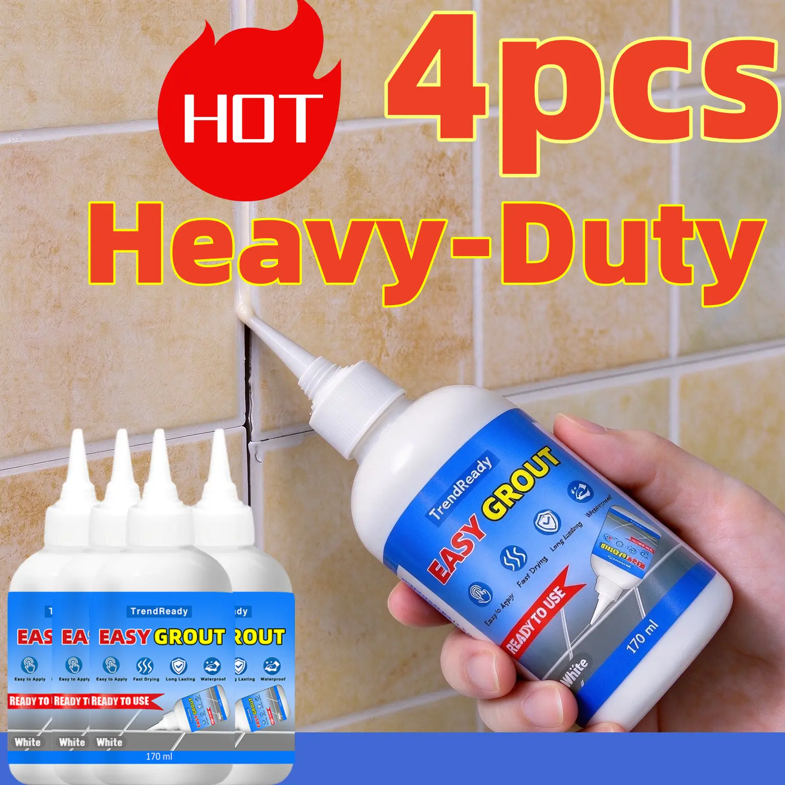4pcs Tile Grout Filler 170ml White Easy Apply Fast Drying Waterproof Grout for Ceramic Tile Gaps, Bathroom Kitchen Repair