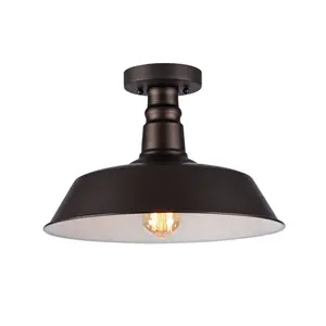 14 in. Lighting Ironclad Industrial-Style 1 Light Rubbed Bronze Semi-Flush Ceiling Fixture - Oil Rubbed Bronze