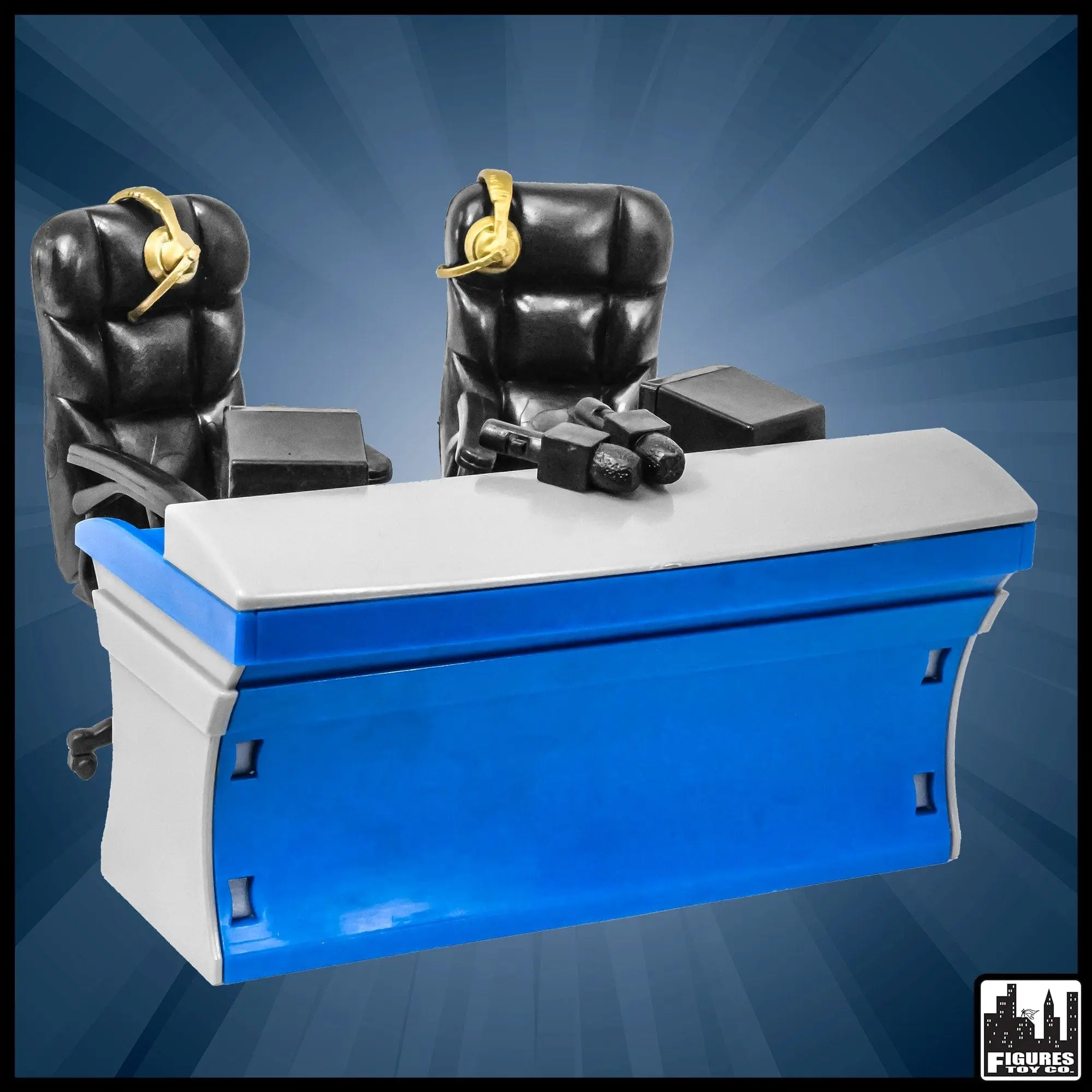 ULTIMATE Blue & Gray Commentator Table Playset for WWE & AEW Wrestling Action Figures