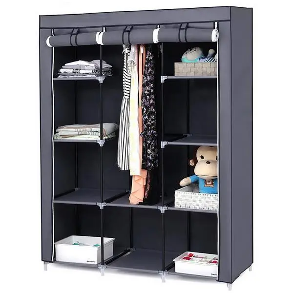 [Upgraded Thickened] 4-layer 10-grid non-woven wardrobe, gray, 130*45*167cm, dust-proof steel frame storage cabinet, simple assembly wardrobe, home bedroom large-capacity storage wardrobe