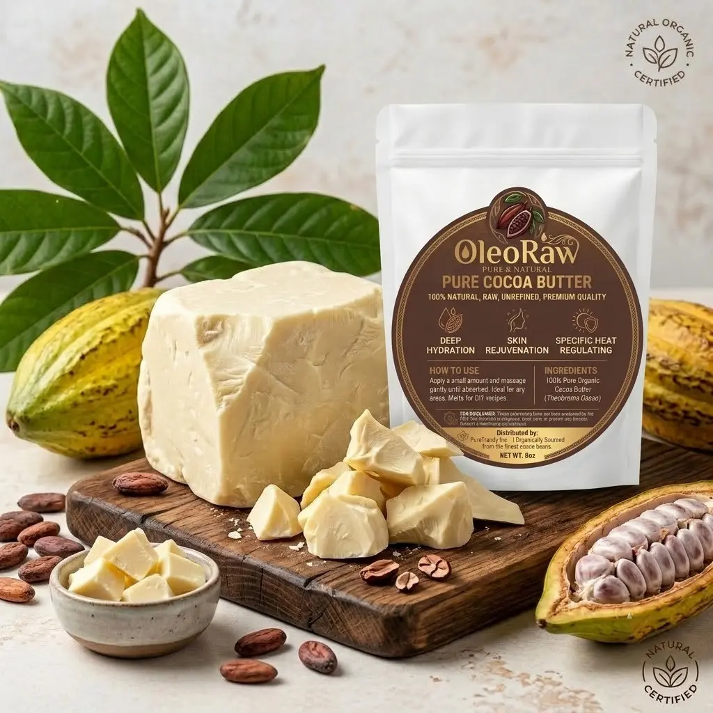 Raw Unrefined Cocoa Butter Chunks – 100% Pure Non-Toxic Plant-Based Hydrator, Solid Cocoa Butter Pieces for DIY Body Butters, Stretch Mark Prevention & Scar Care, Vegan & Fragrance-Free