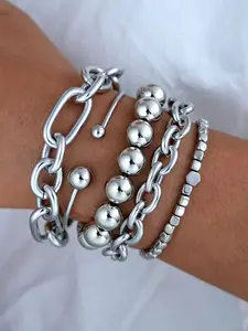 Set of 5 Casual Hand Chains for Women – Zinc Alloy Open Ring Bracelets, Trendy Stack Bangle Set, Adjustable Bohemian Cuff Bracelets, Boho Style Bracelet – Daily Wear Accessories, Ideal Birthday Gifts