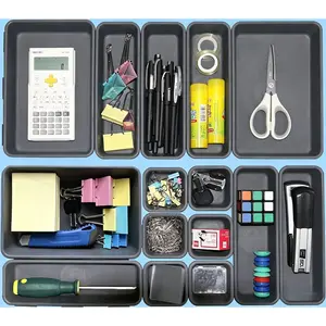 15 PCS Interlocking Desk Drawer Organizer Separator for Office,Bathroom,Kitchen,Makeup(Black)