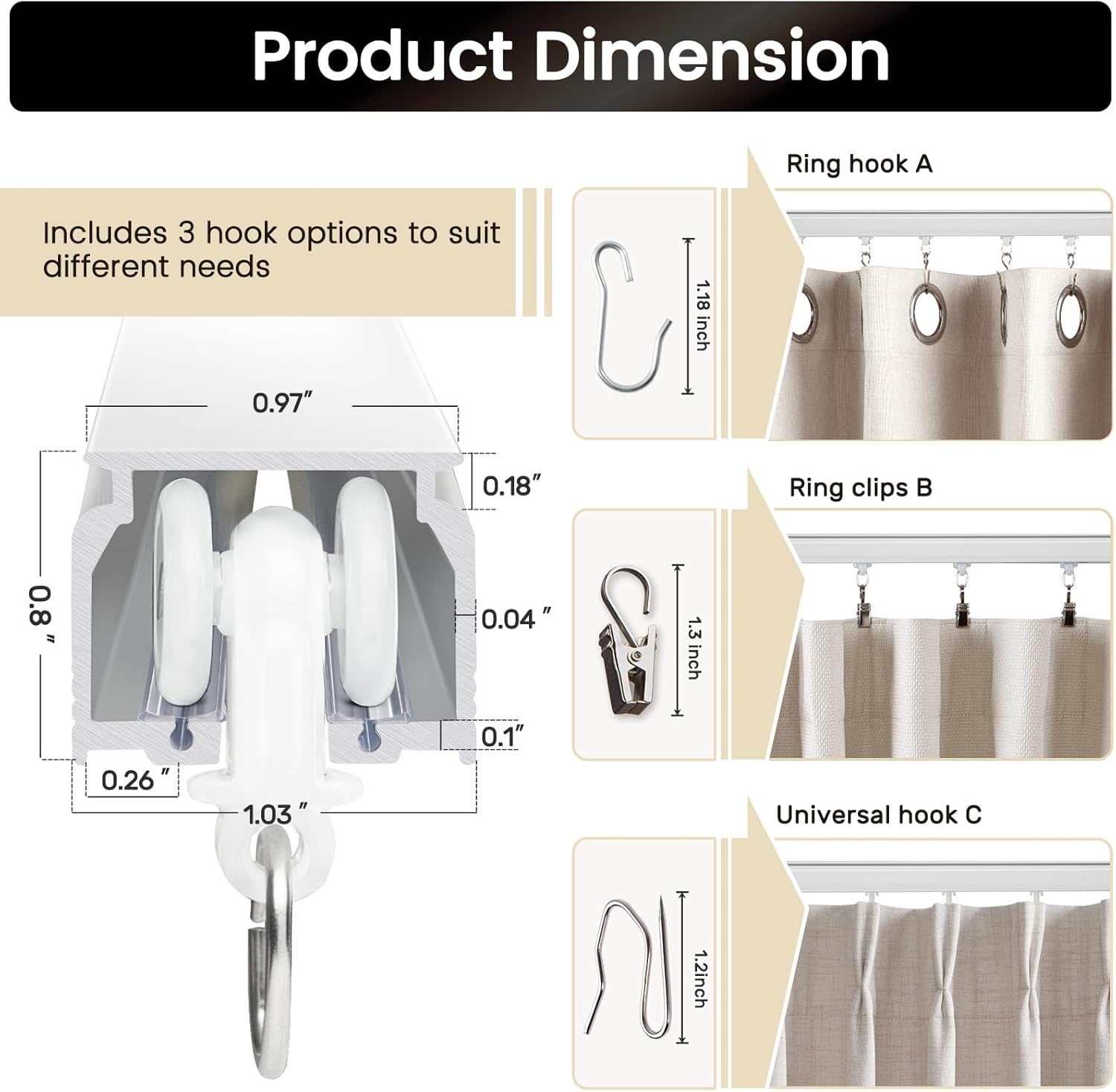 Inovaday Ceiling Curtain Track Heavy Duty Tracks Ceiling/Wall Mount Sliding Room Divider Silent Rail with 3 Types of Hooks for Living Room,Bed Room,Bathroom