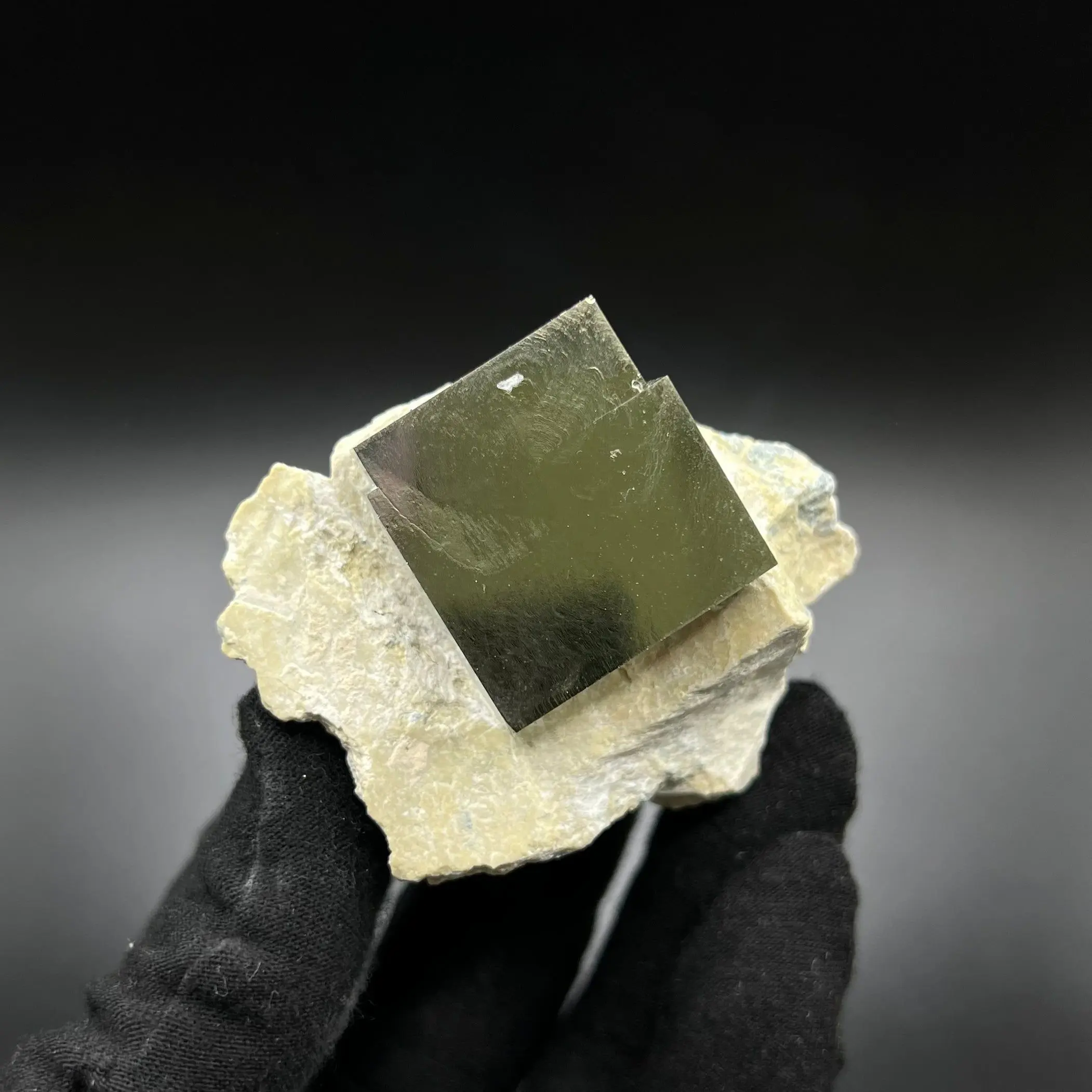 Rectangular Pyrite Crystal on Matrix from Mina Ampliación A Victoria, Navajún, Spain.