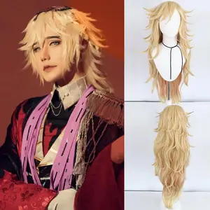 12 Inch Mens Extra Long Wavy Blonde Douma Cosplay Wig with Bangs for Halloween Christmas School Thanksgiving Day