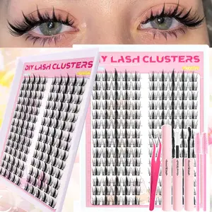 216/140 Clusters Fairy Eyelash Clusters, Anime-Style DIY Lash Clusters with Bottom Lash, 4 Styles D-Curl Natural Manga Spiky Individual Lashes Kit with Bond & Seal, Tweezers and Brush, Reusable, Wispy Fairy Fluffy Eyelash Extensions for Daily Life