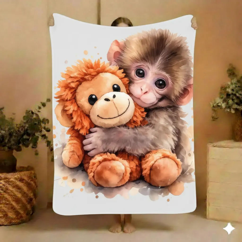 Team Punch Monkey Blanket, Cute Monkey Throw Blanket, Funny Family Blanket Gift, Soft Fleece Throw for Kids Adults