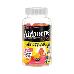 Airborne KIDS 500mg Vitamin C Gummies, Kids Immune Support Zinc Gummies With Powerful Antioxidants Vit C & E - 63 , Assorted Fruit Flavor Fitness Supplement Edible Dietary
