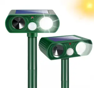 2 Pack Solar Ultrasonic Animal Repellent, Waterproof Outdoor Deterrent with Motion Sensor & Flash Light, Repel Deer Cat Squirrel Raccoon Rabbit Coyote for Yard Garden Lawn