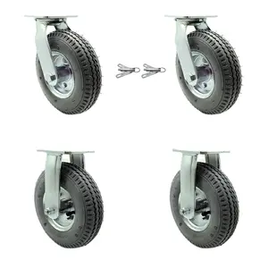 212 MAIN SCC-100S280-PNB-GRY-BSL-2-R-2 8 in. Swivel Pneumatic Casters - Gray Rubber Wheels, Rubber Tires, Swivel Lock, Set of 4