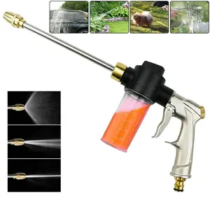 High Pressure Garden Hose Nozzle Sprayer With Plastic Soap Dispenser Bottle, Heavy Duty Car Wash Foam Gun, Adjustable Nozzle for Gardening, Solar Panel Cleaning, Pet Showering