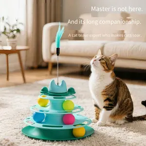 Three-Layer Cat Turntable Toy, Indoor Cat Educational Game Track Tower, Interactive Ball Toy, Three-Color Exercise Game