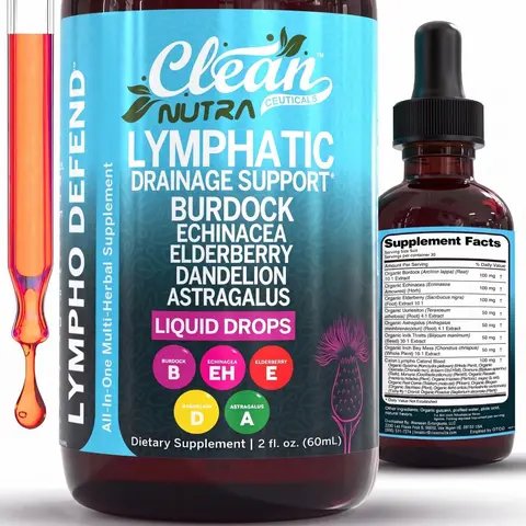 Clean Nutra Lymphatic Drainage Drops Burdock, Echinacea, Elderberry, Dandelion, Astragalus, Milk Thistle, Sea Moss for Lymphatic Support Liquid Drop - Lympho Defend