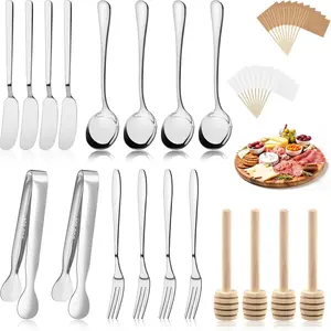 38 count Charcuterie Boards Accessories,  Stainless Steel Charcuterie Utensils Set, Including Cheese Butter Spreader, Mini Serving Tongs, , Spoons, Forks, Honey Dippers and Toothpick Flags