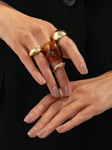 4-Piece Vintage Geometric Amber Ring Set, Women's Bold Rings, Party & Daily Wear, Gift Jewelry Set, Resin Texture Random