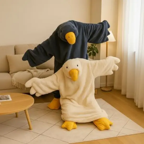 Snuggy Goose Hooded Fleece Robe Funny Goose Plush Hoodie Blanket Wearable Cozy Animal Pajama Costume Soft Warm Lounging Robe for Adults & Teens Winter Home Loungewear Gift