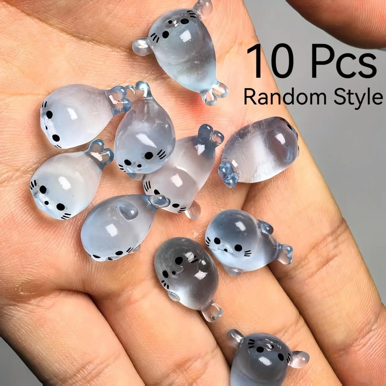 10 Piece Set Random Style Glow-In-The-Dark Mini Seal Resin Figurines, Creative Cute Cartoon Design, Unique Ornaments, Resin Animal Ornaments, Desktop Home Fish Tank Decor, Decorative Home Ornament