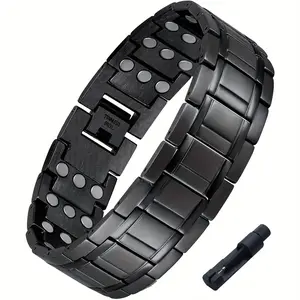 1pc Men's Titanium Steel Magnetic Bracelet with 3500 Gauss Magnets – Black Textured Design, Stylish Father's Day Gift for Men, Wellness Accessory | Sophisticated Style | Durable Jewelry, Magnetic Jewelry