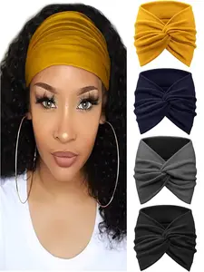 Women's Sports Wide Headbands Set of 4, Crossed Straps Design, Durable Elastic Fabric, Ideal for Yoga and Fitness, Active Lifestyle, Soft Headband