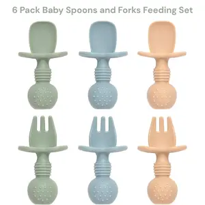 6 Pack Baby Spoons and Forks Feeding Set, Silicone Self Feeding Toddler Utensils BPA Free Mother Gift Birthday Gift