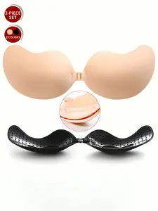 Invisible Adhesive Bra Cups Set, Reusable Strapless Stick-On Bra with Seamless Edge and Front Buckle, Comfortable Backless Coverage for Formal Dresses, Prom and Vacation Wear
