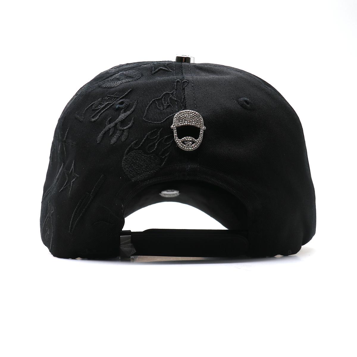 Streetwear Bling Cap with Rhinestone Star & Gothic Motif, Adjustable Hip Hop Snapback with Embossed Texture