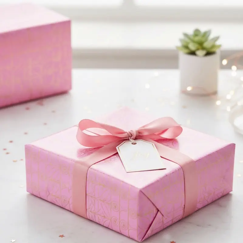 Chic Pink & Gold Geometric Wrapping Paper Art Deco-Inspired 90gsm Fine Art Paper for Elegant Gift-Giving High-Quality One-Sided Print Neat Edges