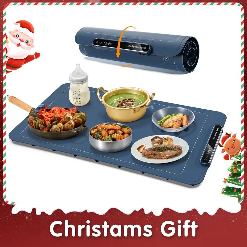 Compact Foldable Wipe-Clean Silicone Electric Warming Tray - Digital Temp Control, Max Temp 212°F, Fast Uniform Heating, Auto Shut-Off, Lock, Durable, Secure, Dough Ferment Ready, Stain/Washable, Space-Saving for Gatherings, Everyday Use