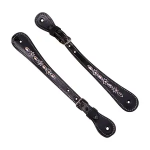 Black Pintada Charro Spur Straps Correonos Charros