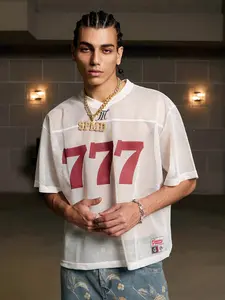 Thesupermade Mesh Letter Print Breathable V-neck Sports Five-point Sleeves Short-sleeved Jersey