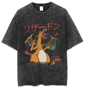 Charizard Anime Japanese Mineral Wash T-Oversized Tee, Graphic Tee, Gifts for Him, Birthday, Christmas Gift, Crewneck Menswear, Mens Clothing, Tee GUH TI5