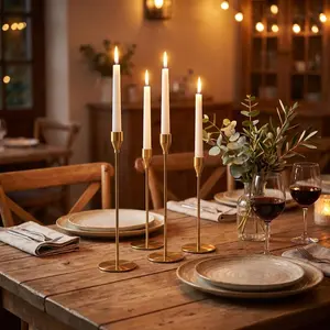 3-Piece Brass Cone Candlestick Holders, High-End Decorative Centerpiece Candles, Ideal for Ramadan Festivals Weddings Birthdays Gifts