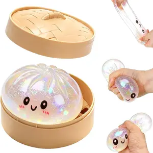 Glitter Dumpling Squishy with Box, Soft Sensory Squeeze Toy for Stress Relief, Mystery Glitter Dumplings, Decompression Dough, Not Blind Box, You Can Choose Your Favorite Color Freely