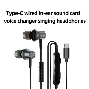 Karaoke headphones, Audio, with an integrated sound card, in-ear monitoring, voice changer, reverb effects, karaoke microphone, Type-C HiFi wired earphones