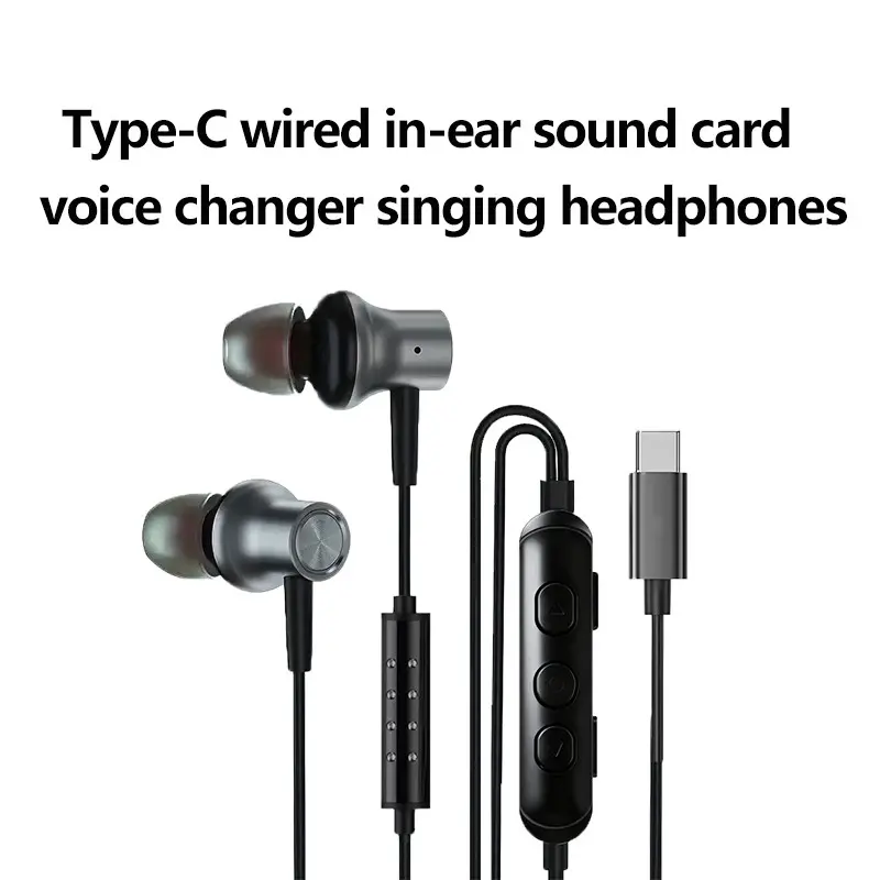 Karaoke headphones, Headset, Audio, Electronic, with an integrated sound card, in-ear monitoring, voice changer, reverb effects, karaoke microphone, Type-C HiFi wired earphones, In Ear Design